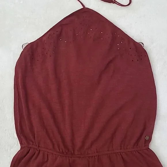 Roxy Quicksilver Red Tassel Tie Halter Romper Shorts Eyelet Women's Medium Boho - Picture 4 of 16